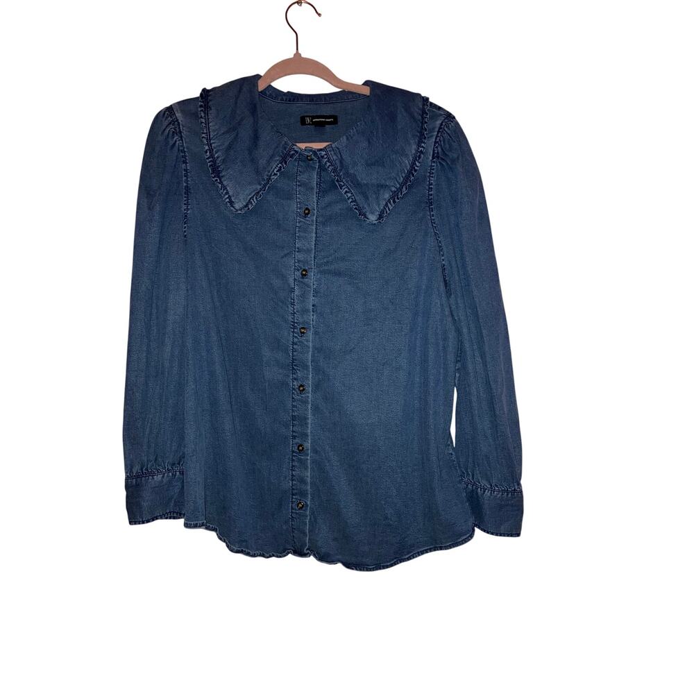 International Concepts Chambray Peasant Style Top Size XL Lyocell Blend
